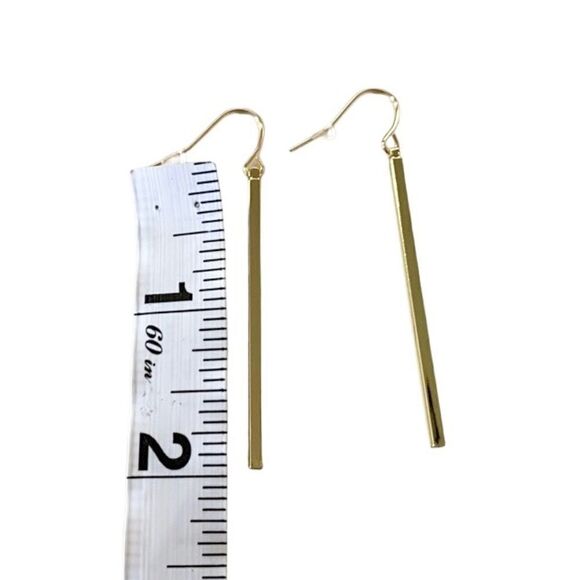 Gold Geometric Drop Earrings - Picture 3 of 4